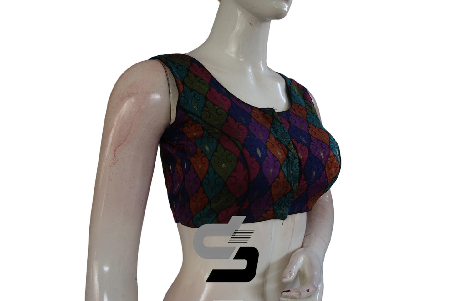 Multi Color Sleeveless Chanderi Silk Readymade Blouse - D3blouses