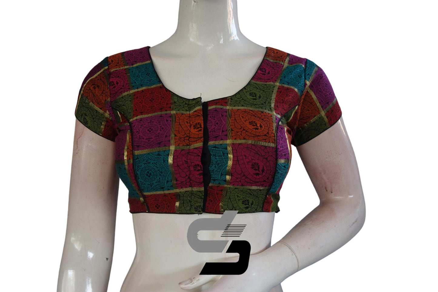 Multi Color Sleeveless Chanderi Silk Readymade Blouse - D3blouses
