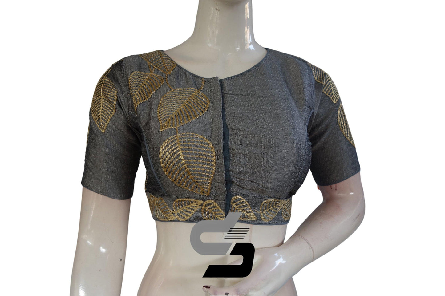 Grey Color Semi Silk Designer, Party Wear Readymade Blouse/ Indian Crop Tops - D3blouses