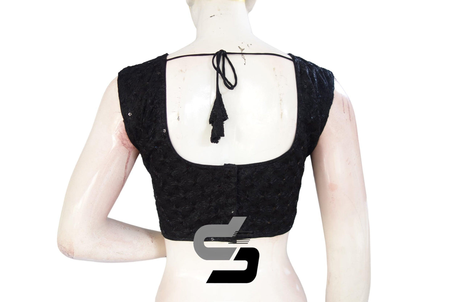 Black Color Netted Sleeveless Readymade Saree Blouse - D3blouses