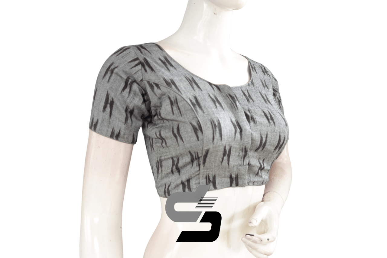 Grey Color Ikkat Cotton Readymade Blouse - D3blouses