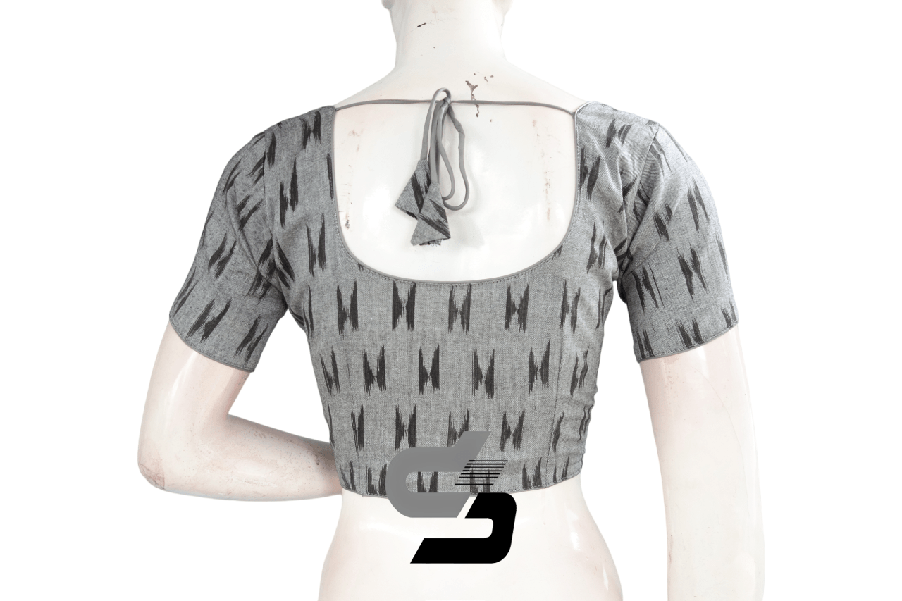 Grey Color Ikkat Cotton Readymade Blouse - D3blouses