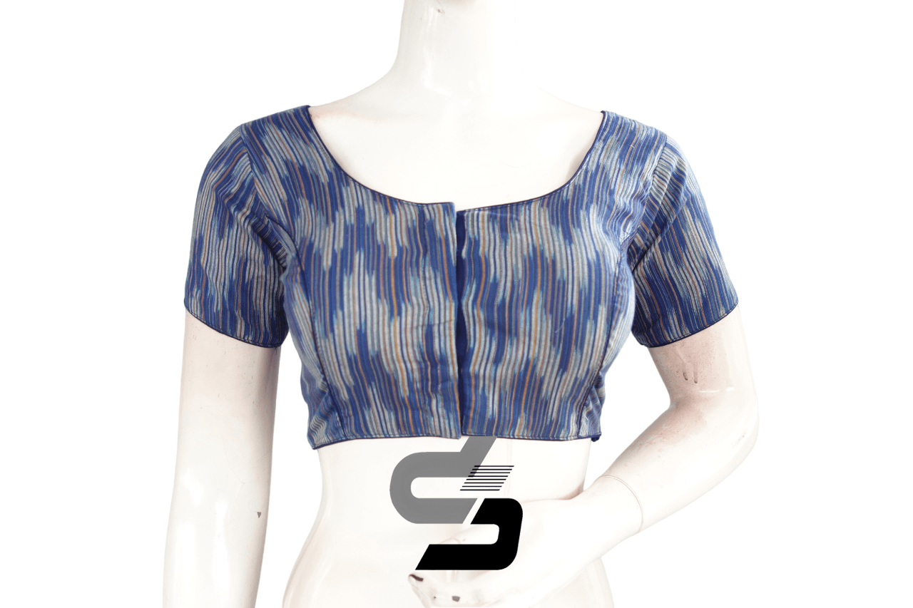 Blue Color Ikkat Cotton Readymade Blouse - D3blouses