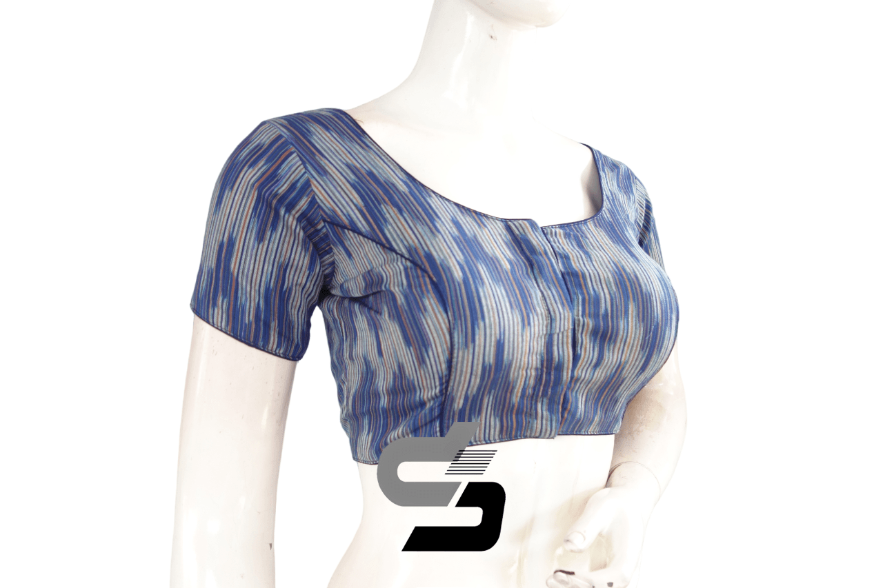 Blue Color Ikkat Cotton Readymade Blouse - D3blouses