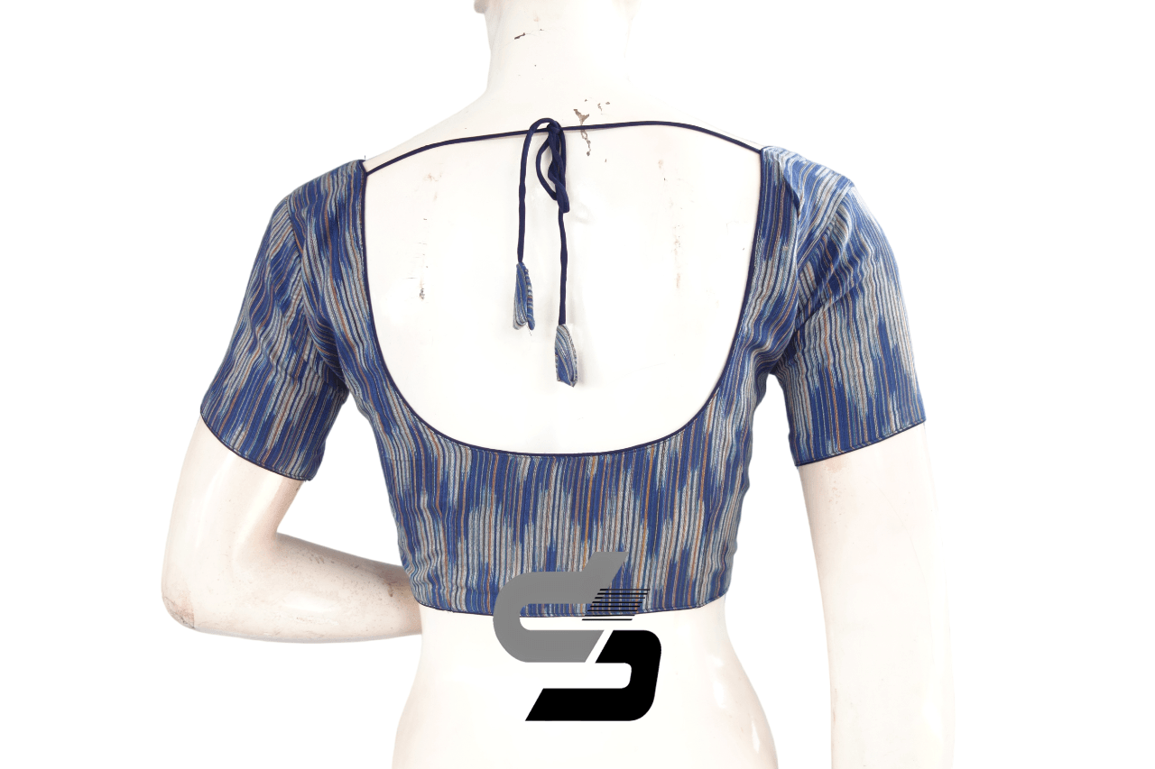 Blue Color Ikkat Cotton Readymade Blouse - D3blouses