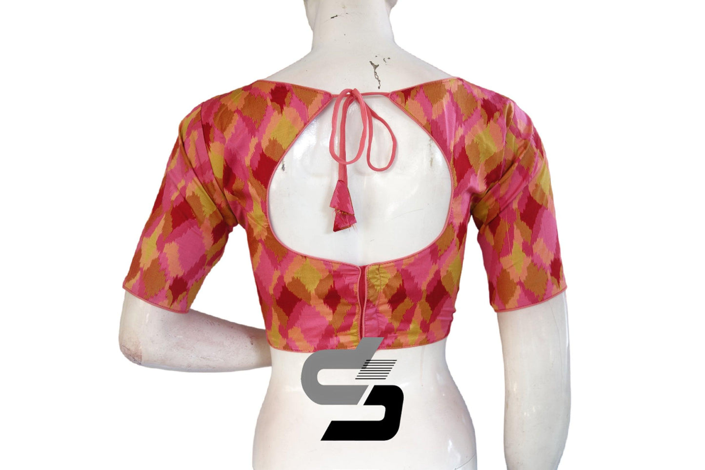 Printed Silk Multi Color Boat Neck Designer Readymade Blouse - D3blouses