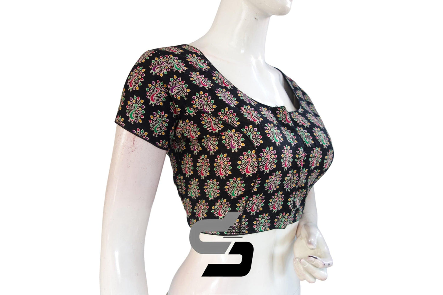Black Color Patola Print Cotton Readymade Saree Blouse - D3blouses