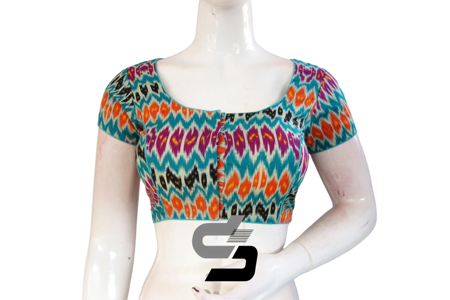 Blue Color Patola Print Cotton Readymade Saree Blouse - D3blouses