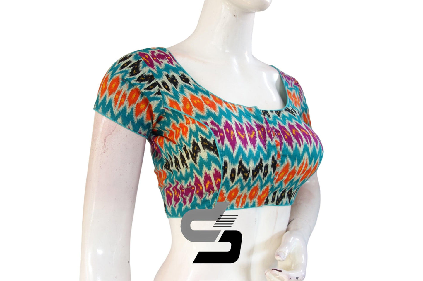Blue Color Patola Print Cotton Readymade Saree Blouse - D3blouses