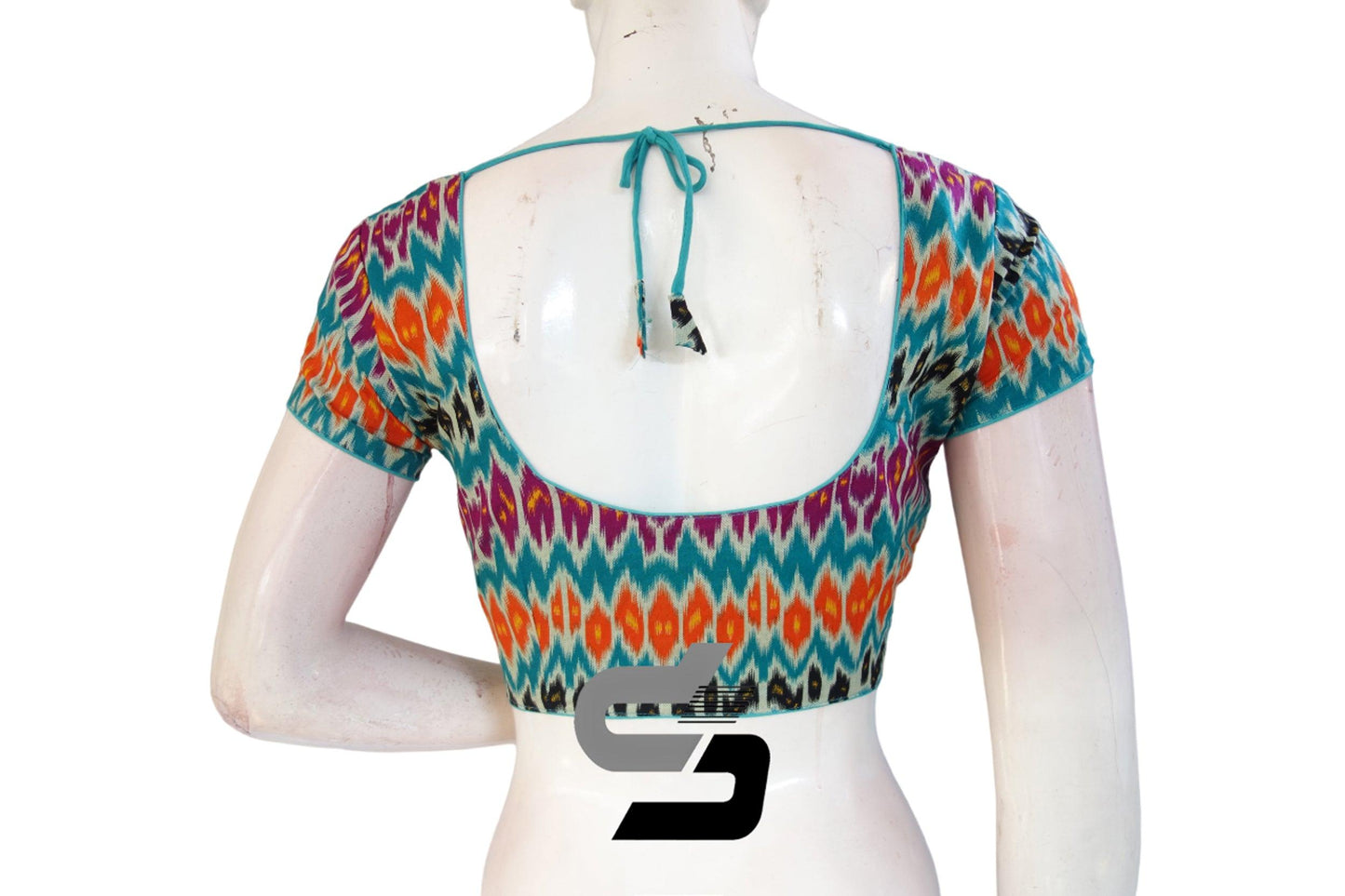Blue Color Patola Print Cotton Readymade Saree Blouse - D3blouses