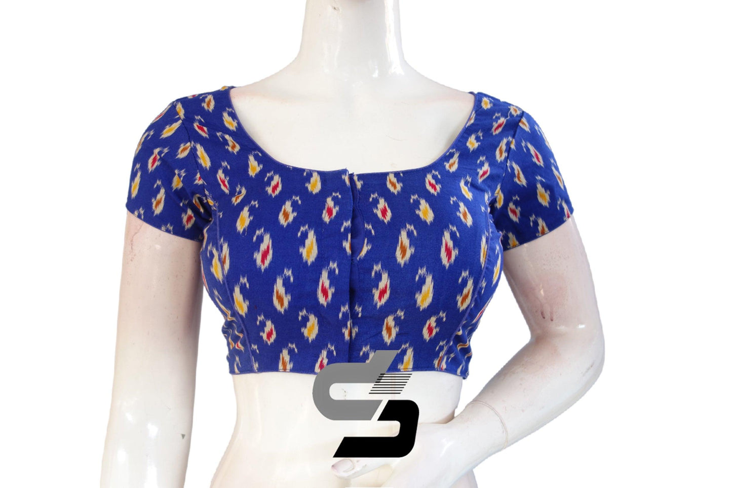 Blue Color Patola Print Cotton Readymade Saree Blouse - D3blouses