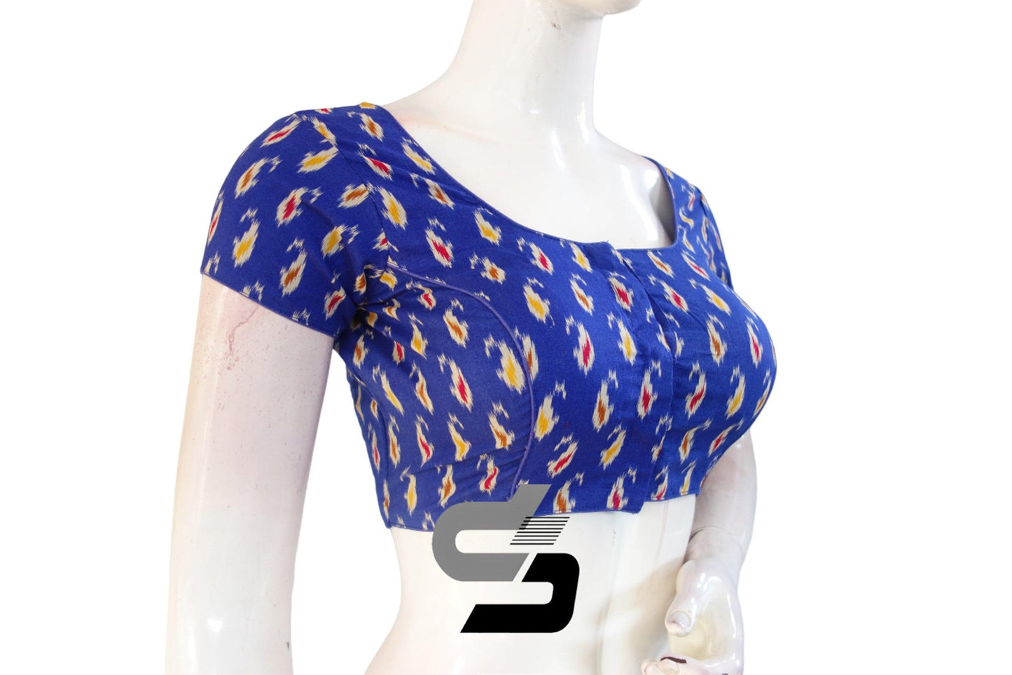 Blue Color Patola Print Cotton Readymade Saree Blouse - D3blouses
