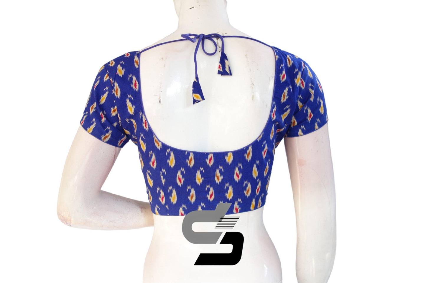 Blue Color Patola Print Cotton Readymade Saree Blouse - D3blouses