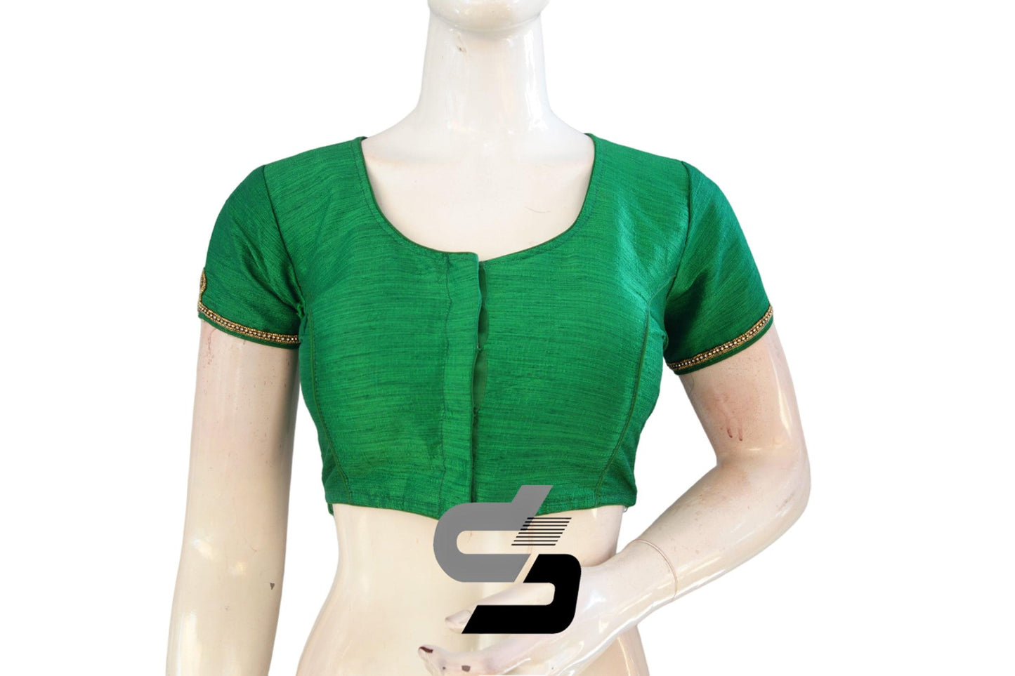 "Captivating Green Color Semi Silk Embroidery Blouses: Readymade Party Wear" - D3blouses