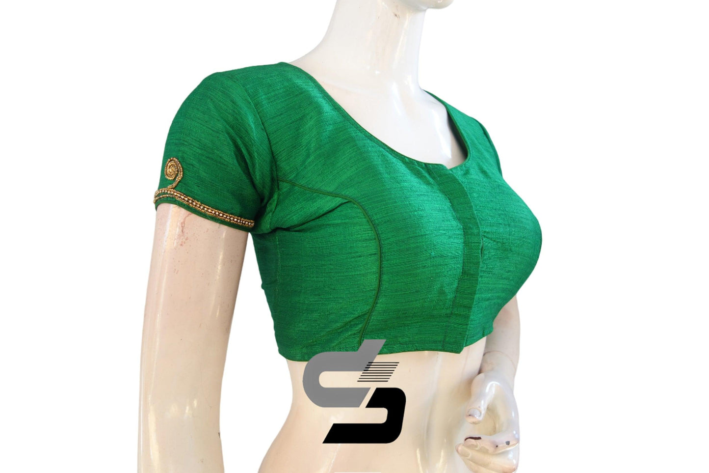"Captivating Green Color Semi Silk Embroidery Blouses: Readymade Party Wear" - D3blouses