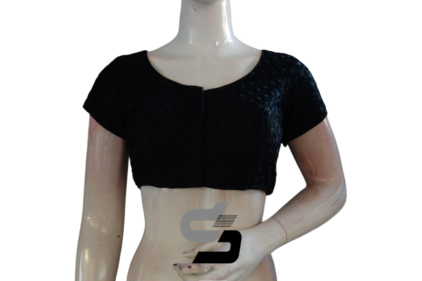 "Trendy Black Color Netted Embroidery Readymade Saree Blouse: Fashion-forward Choice" - D3blouses