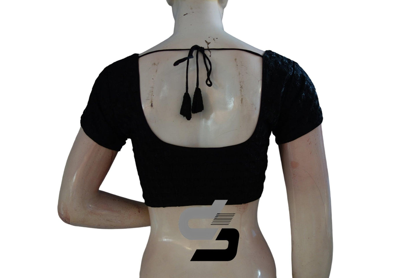 "Trendy Black Color Netted Embroidery Readymade Saree Blouse: Fashion-forward Choice" - D3blouses