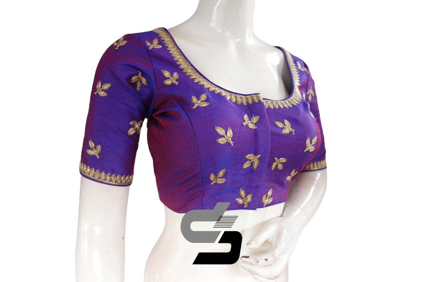 "Embroidered Beauty: Purple Color Semi Silk Readymade Saree Blouse" - D3blouses