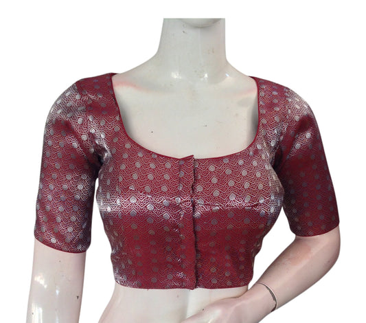 Maroon & Silver Mixed Banarasi Brocade Silk Blouse  | Wedding Guest Blouse
