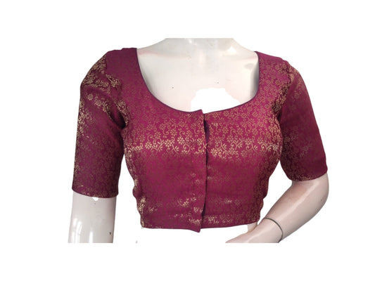 Dark Purple Majesty:  Brocade Silk Readymade Saree Blouse