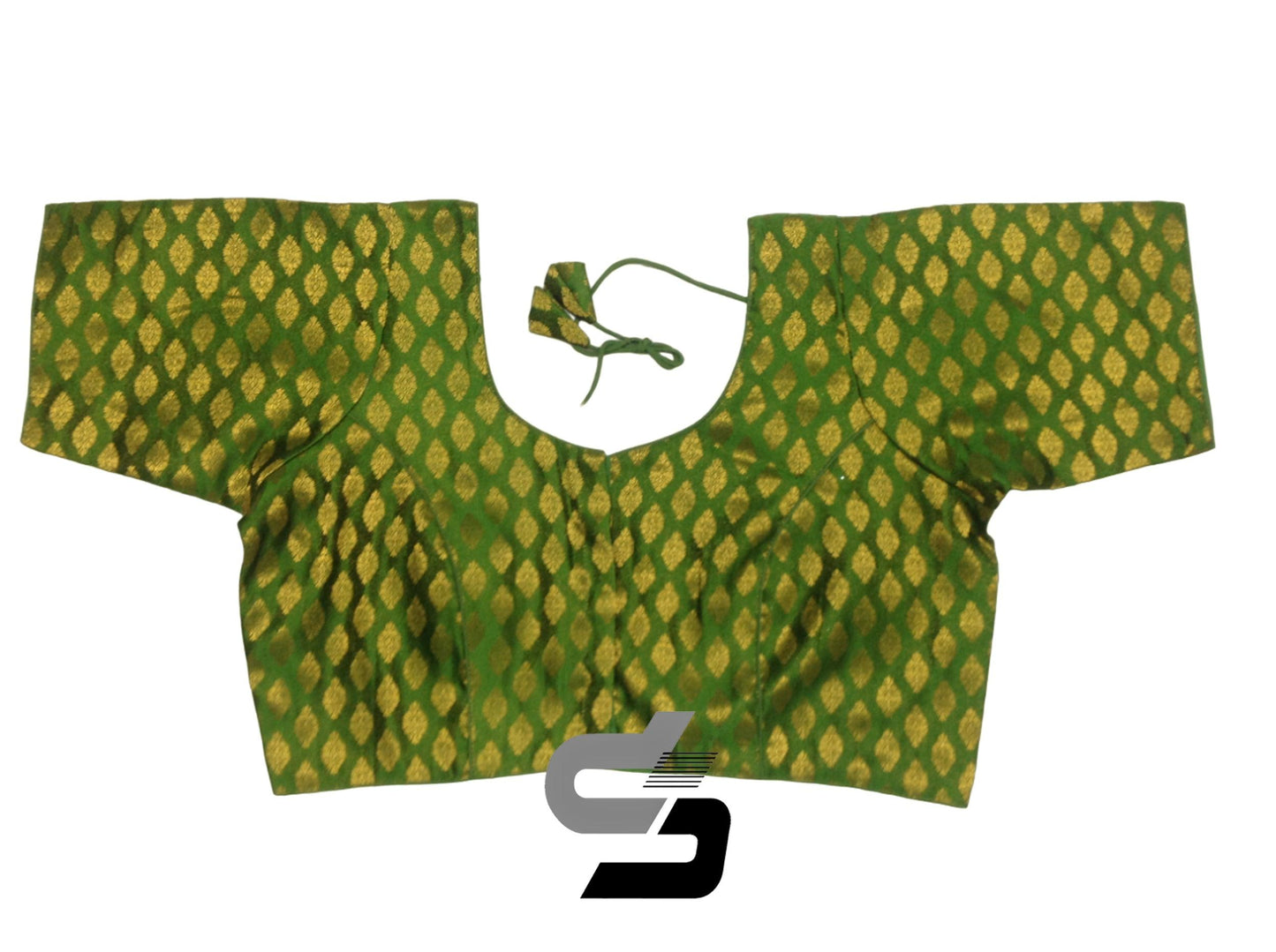 Green Color Plus Size Brocade Silk Readymade Saree Blouses, Indian Plus Size Blouse
