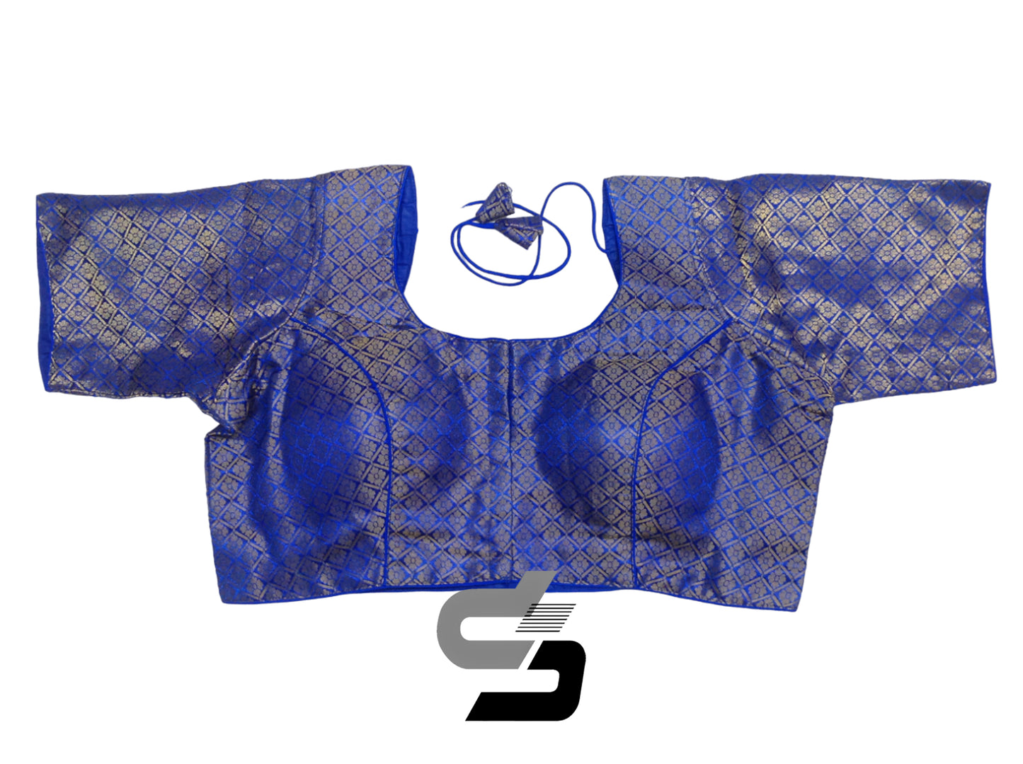 Blue Color Plus Size Brocade Silk Readymade Saree Blouses, Indian Plus Size Blouse
