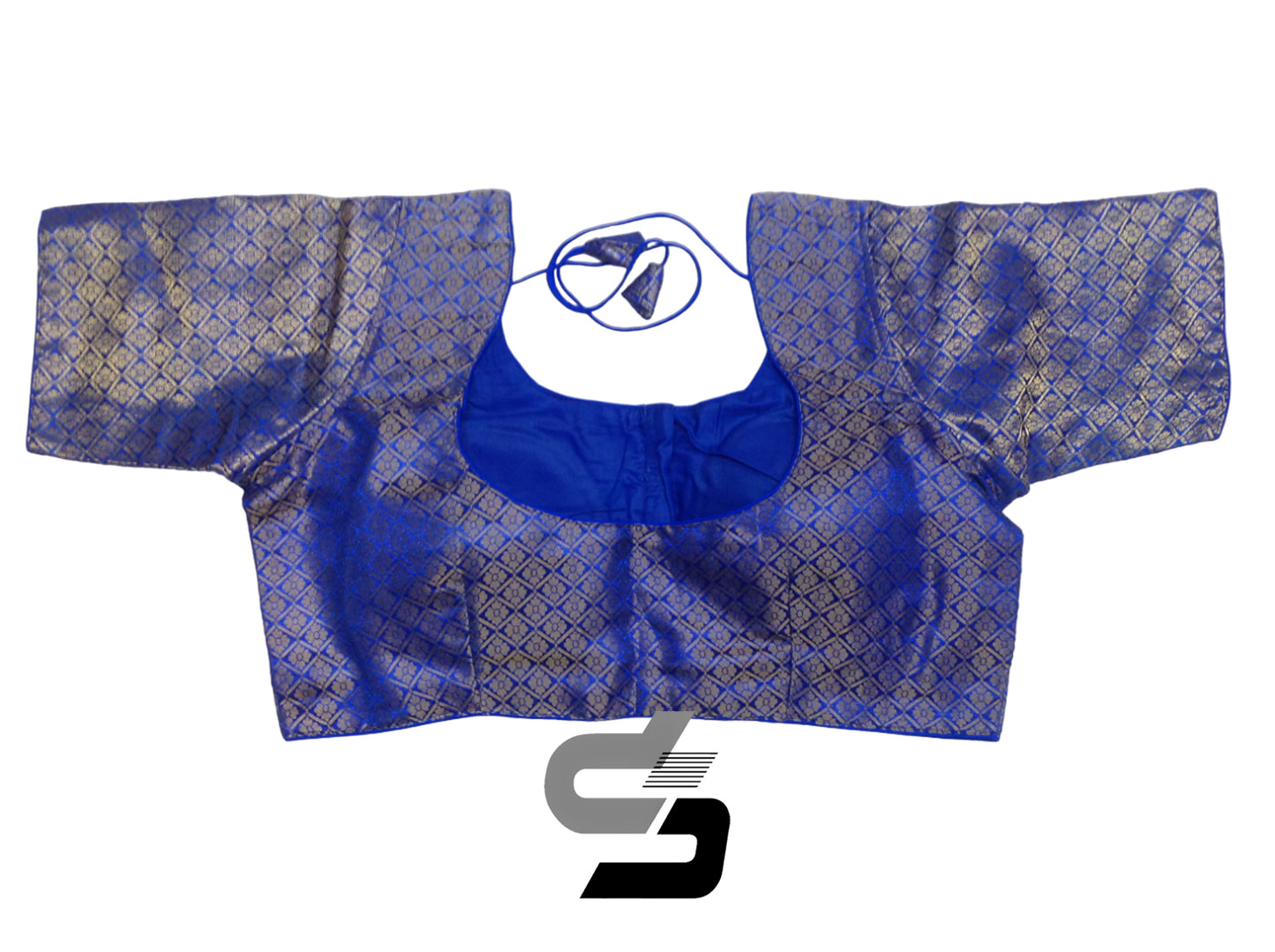 Blue Color Plus Size Brocade Silk Readymade Saree Blouses, Indian Plus Size Blouse