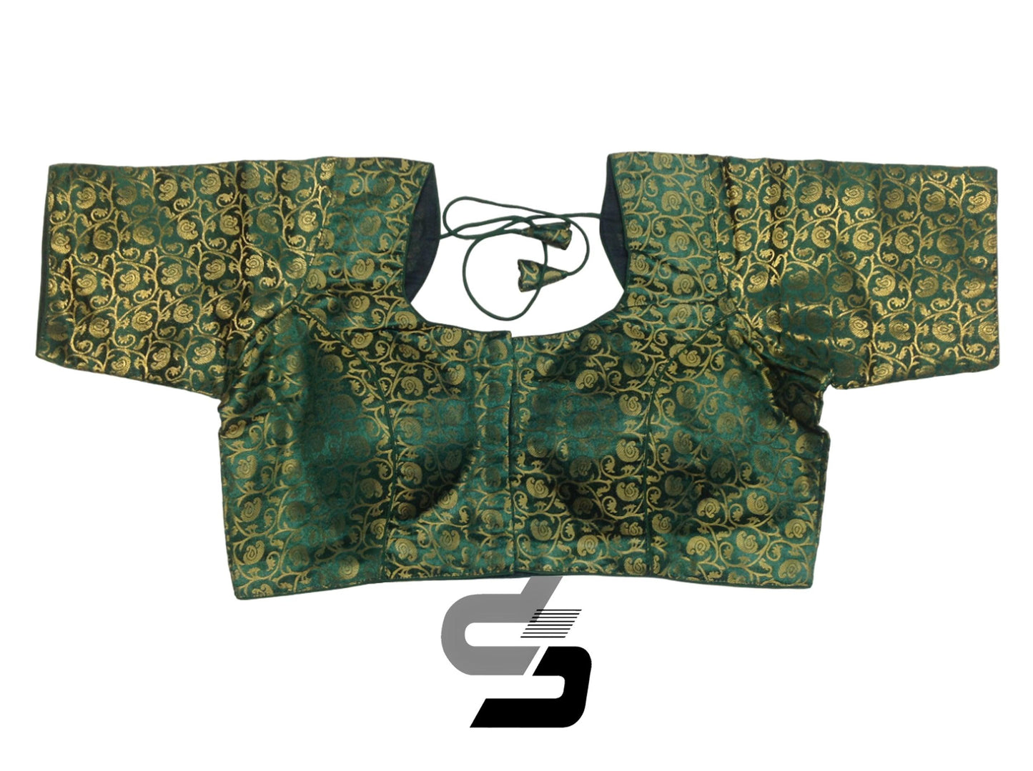 Green Color Plus Size Brocade Silk Readymade Saree Blouses, Indian Plus Size Blouse