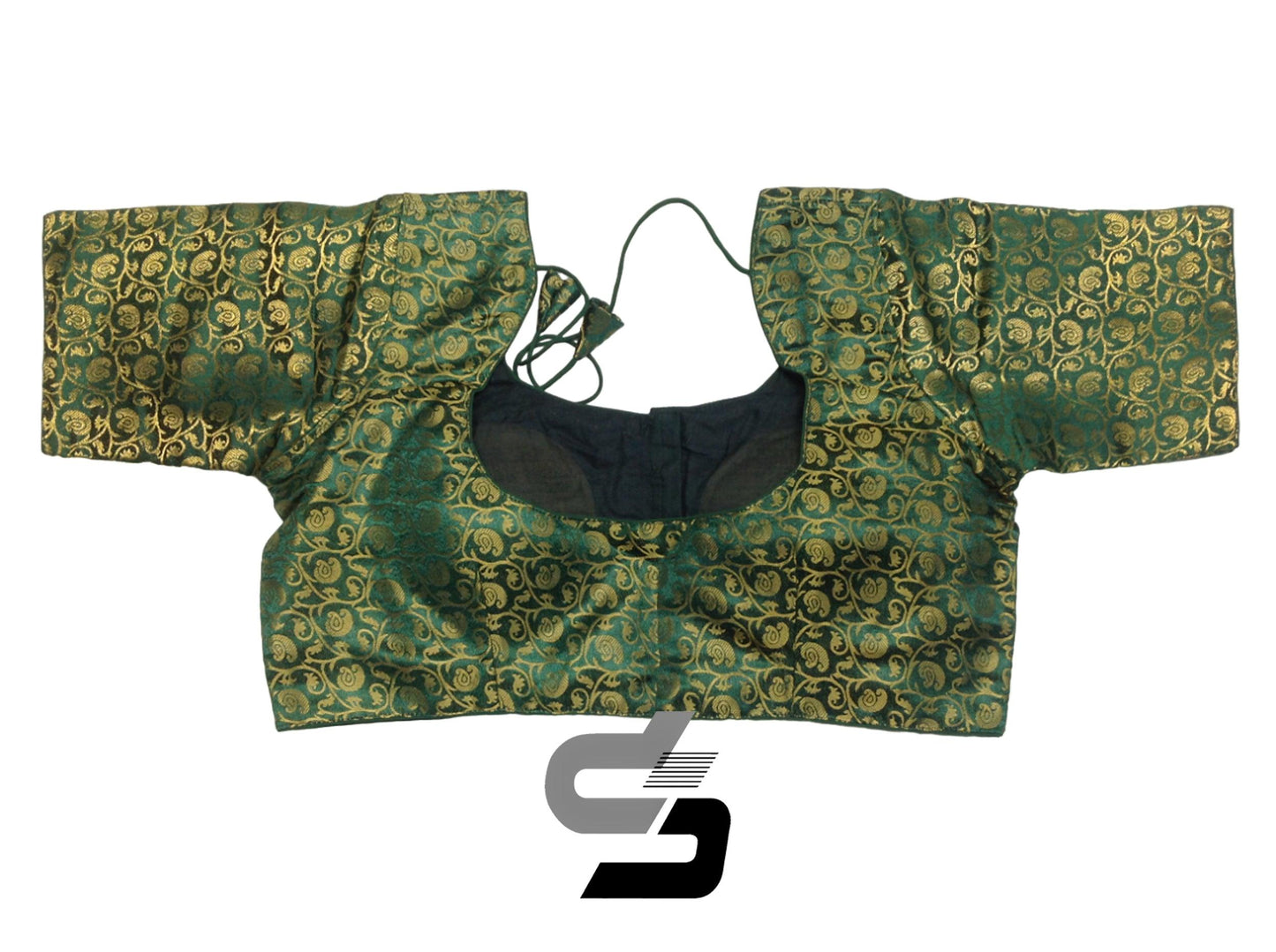 Green Color Plus Size Brocade Silk Readymade Saree Blouses, Indian Plus Size Blouse