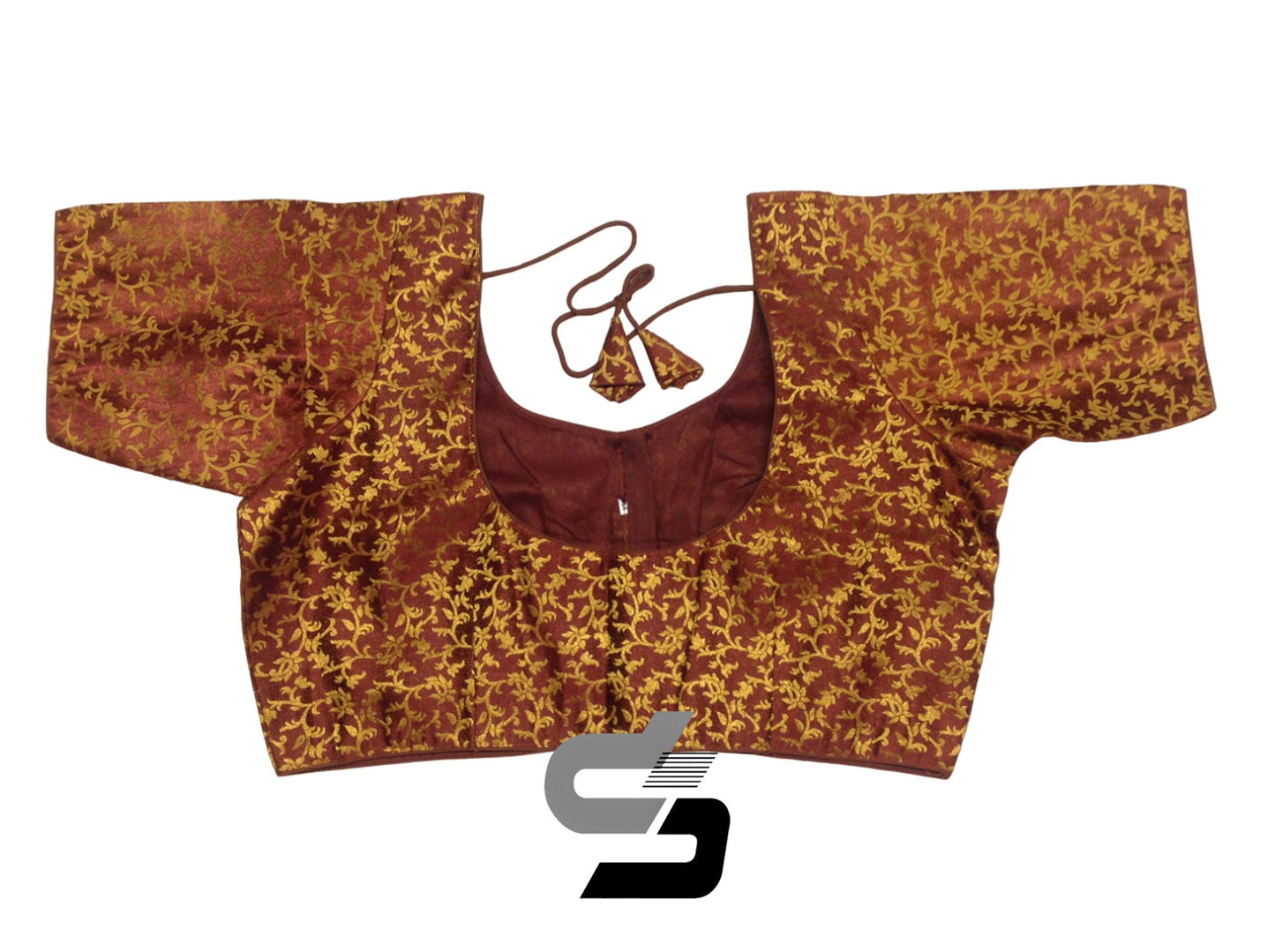 Brown Color Plus Size Brocade Silk Readymade Saree Blouses, Indian Plus Size Blouse
