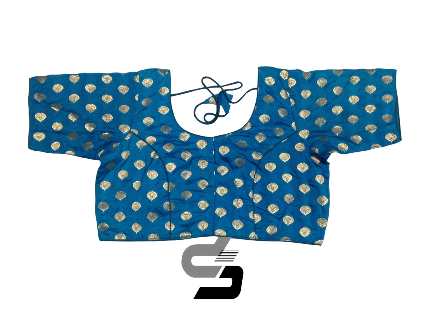 Blue Color Plus Size Brocade Silk Readymade Saree Blouses, Indian Plus Size Blouse