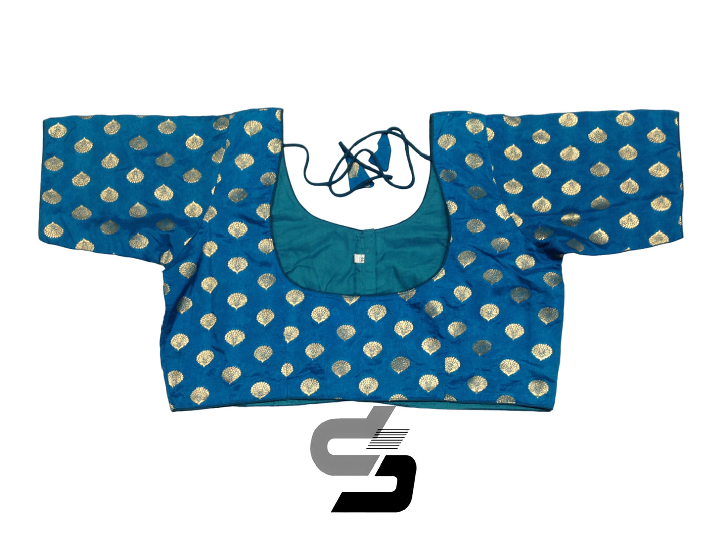 Blue Color Plus Size Brocade Silk Readymade Saree Blouses, Indian Plus Size Blouse