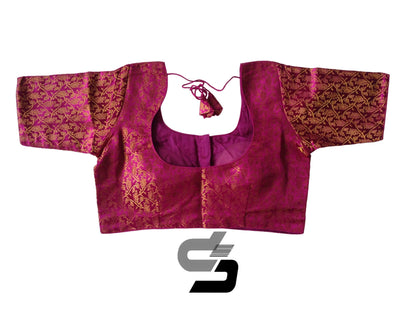 Dark Magenta Brocade Silk Readymade Saree Blouses, Indian Plus Size Blouse