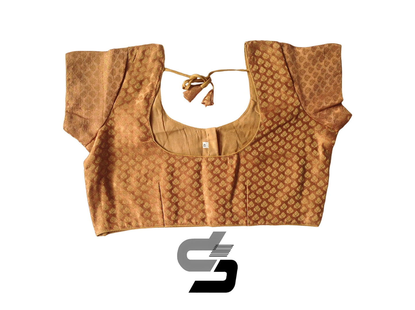 Gold Color Plus Size Brocade Silk Readymade Saree Blouses, Indian Plus Size Blouse