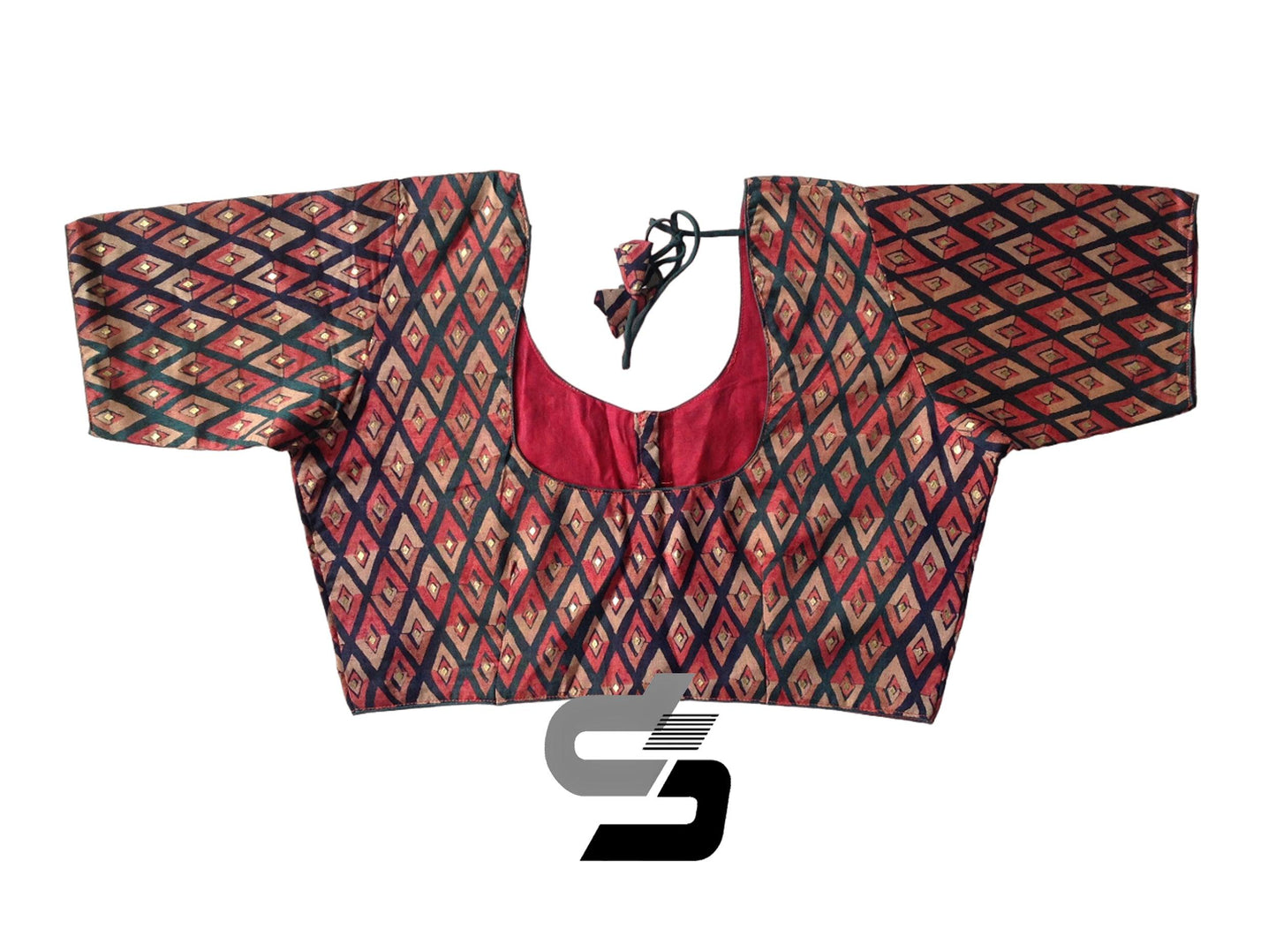 Green and Maroon Mixed Shade Plus Size Printed Silk Readymade Saree Blouses/ Indian Designer Blouse - D3blouses