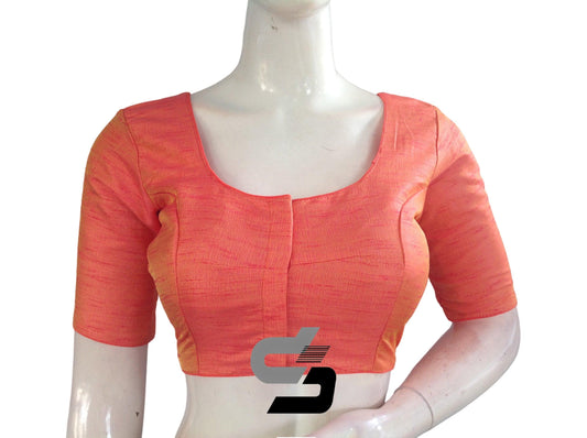 Peach Orange Color Plain Semi Silk Readymade Saree Blouse, Indian Readymade Blouse