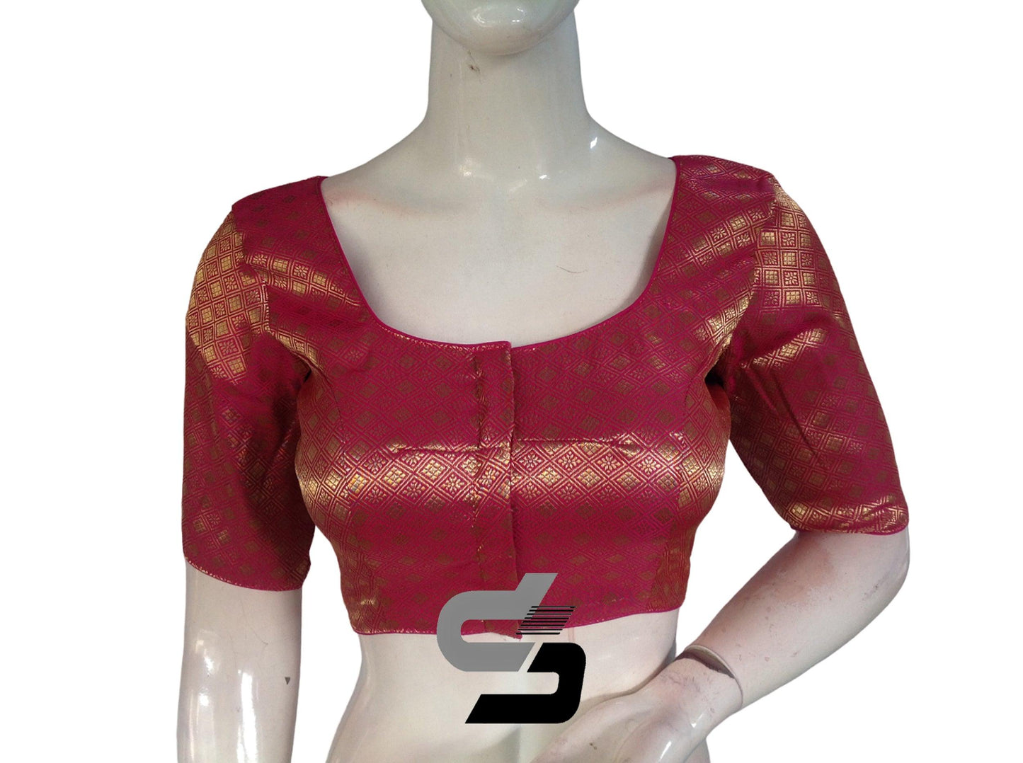 Pink Color Premium Brocade Silk Readymade Saree Blouse, Indian Saree Blouse - D3blouses