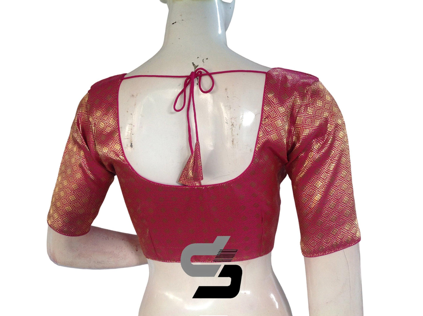 Pink Color Premium Brocade Silk Readymade Saree Blouse, Indian Saree Blouse - D3blouses