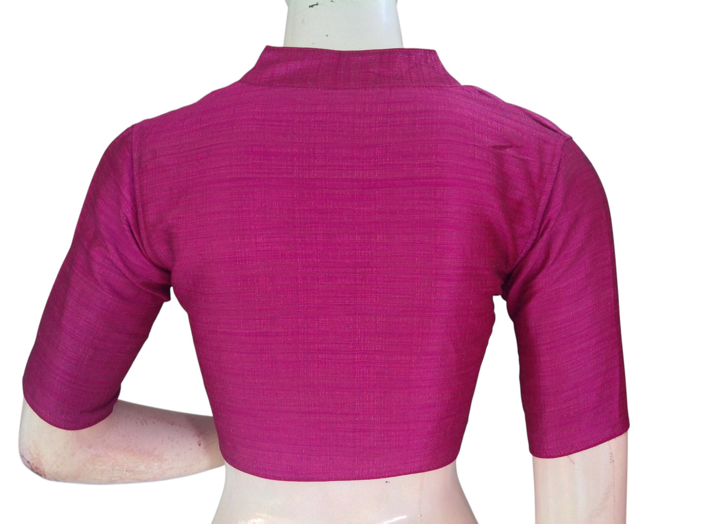 Magenta Semi Raw Silk Saree Blouse β Collar Neck, Stitched & Ready to Wear with Cotton Lining