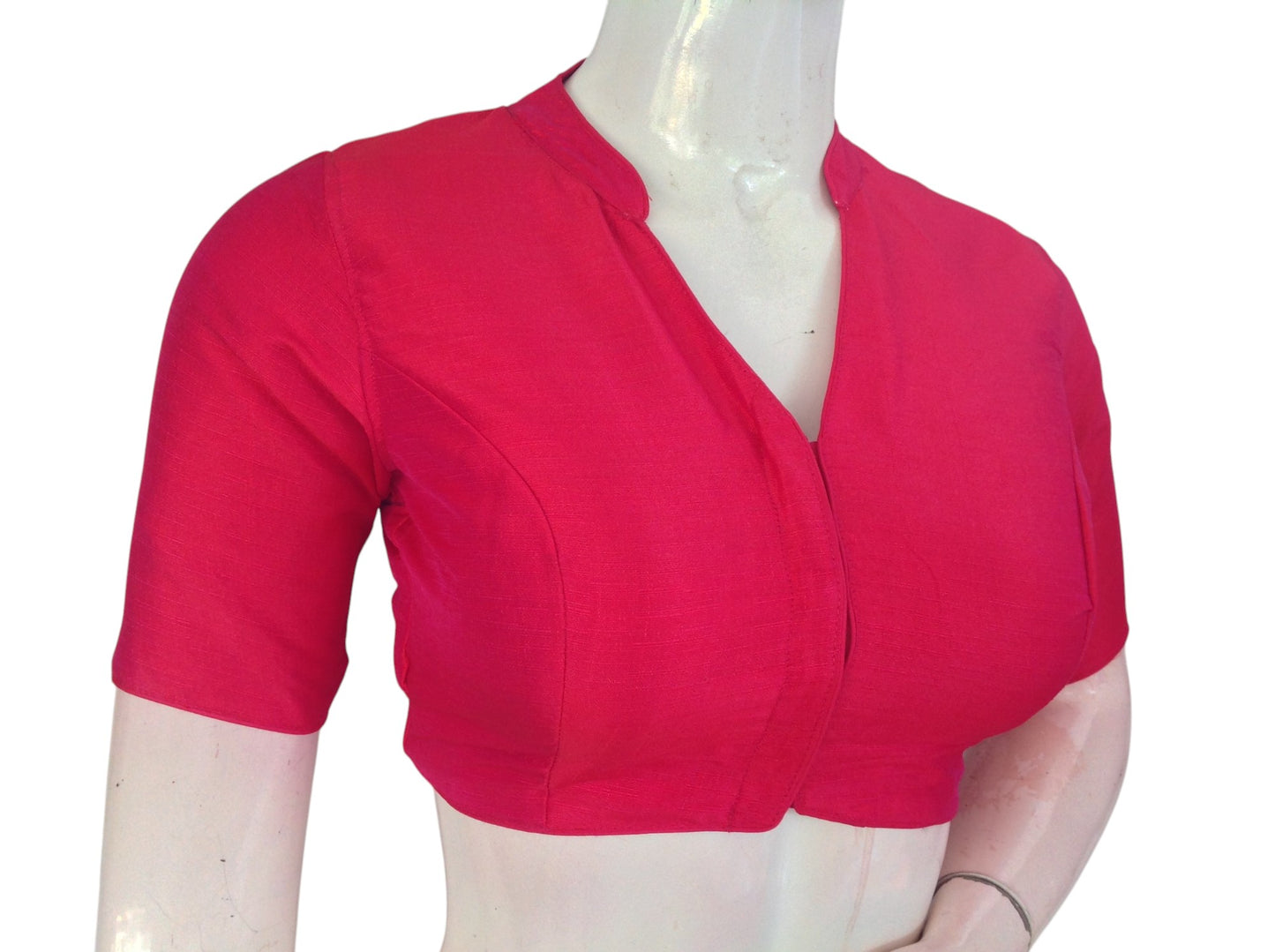 Pink Semi Raw Silk Saree Blouse β Collar Neck, Stitched & Ready to Wear with Cotton Lining
