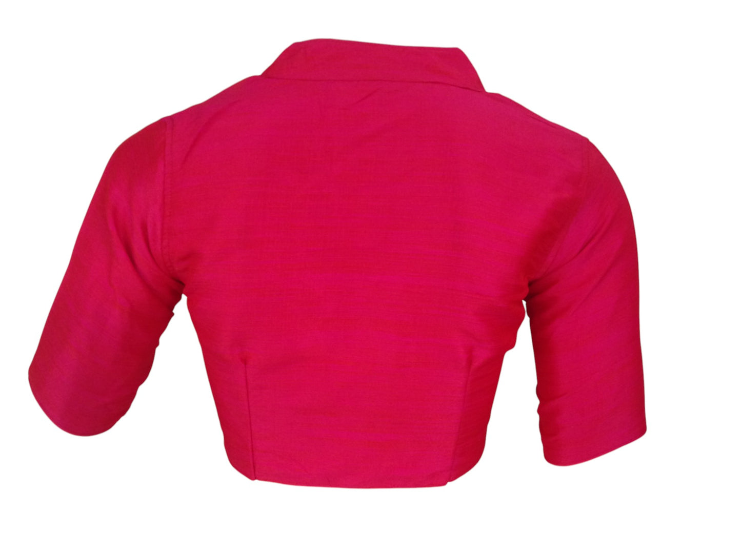 Pink Color Semi Raw Silk Saree Blouse β Collar Neck, Stitched & Ready to Wear with Cotton Lining