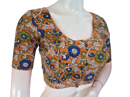 Kalamkari Cotton Ethnic Saree Blouses | Lined & Optional Removable Pads | Daily, Temple & Festive Wear