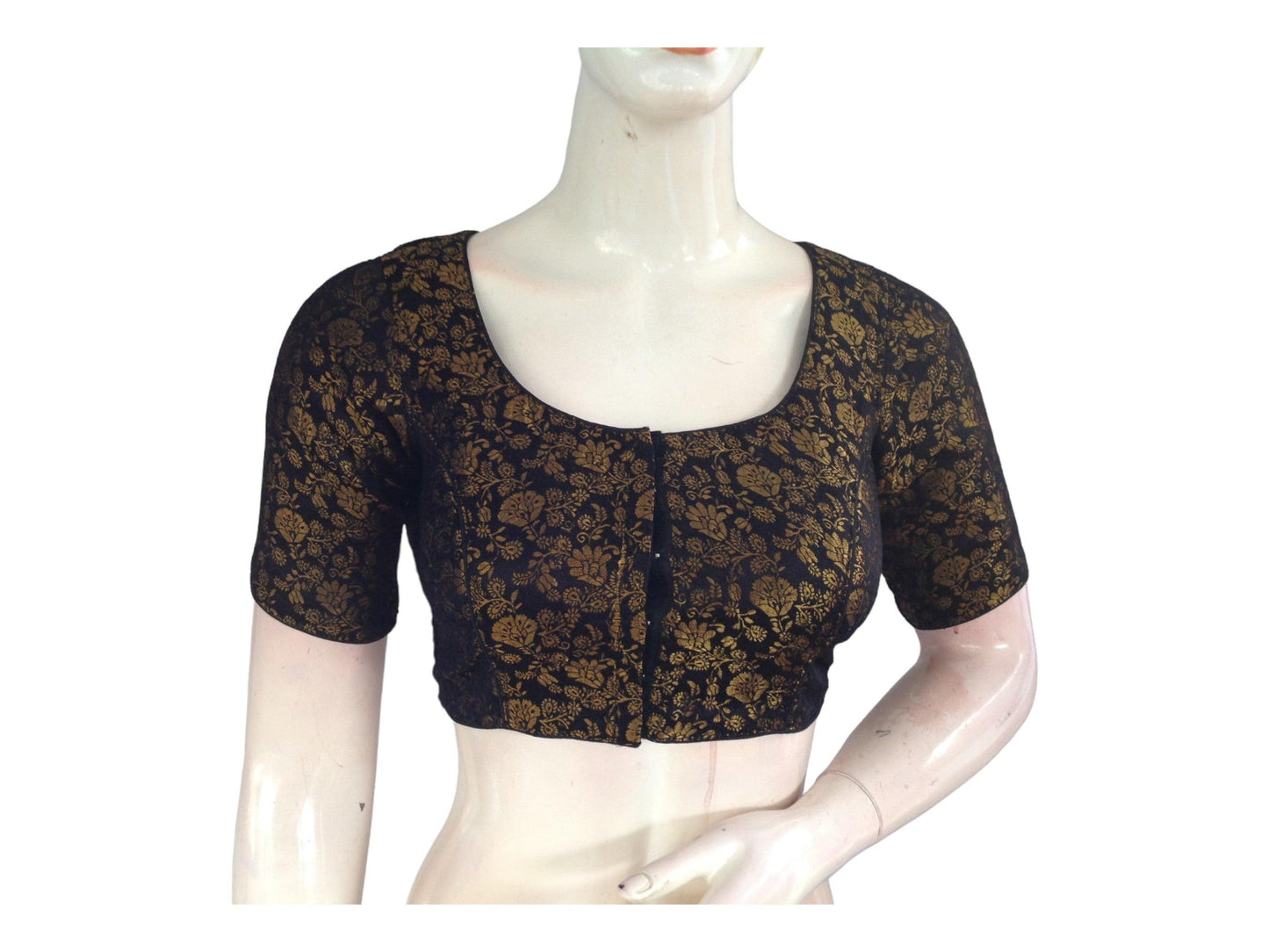 Black Color Brocade Readymade Saree Blouse, Indian Ethnic Silk Blouse - D3blouses