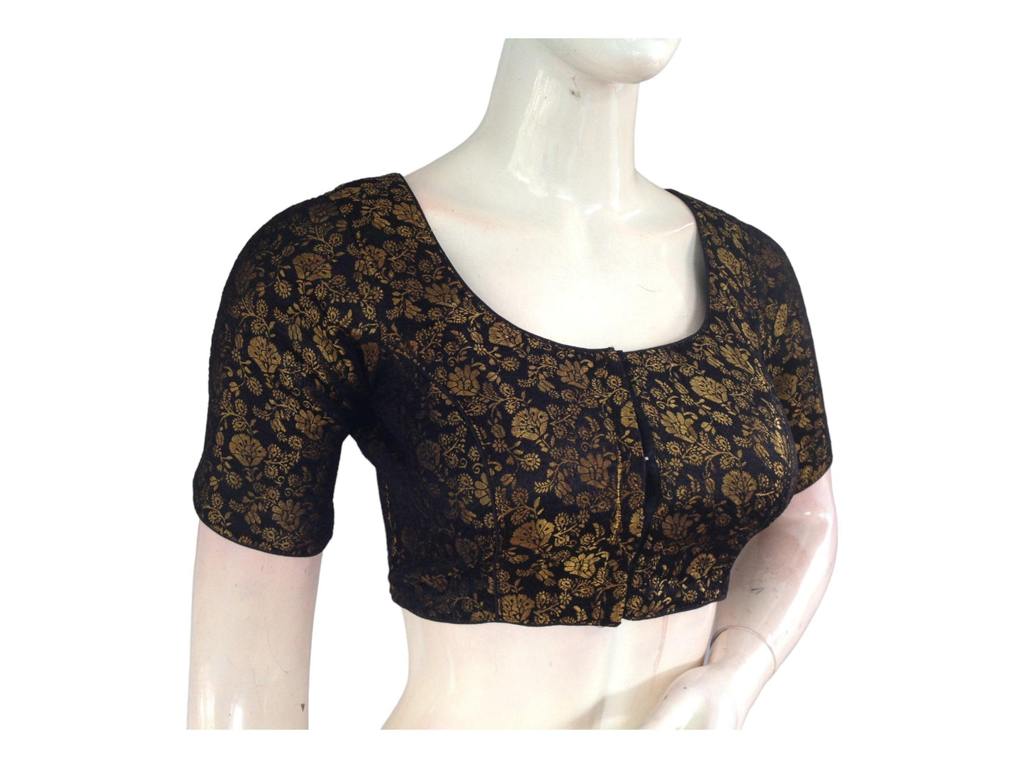 Elevate your ethnic attire with our Black Brocade Readymade Saree Blouse, a luxurious addition to our Indian Ethnic Silk Blouse collection. Crafted with intricate brocade detailing, this blouse exudes sophistication and charm, perfect for making a stylish statement at any cultural event.