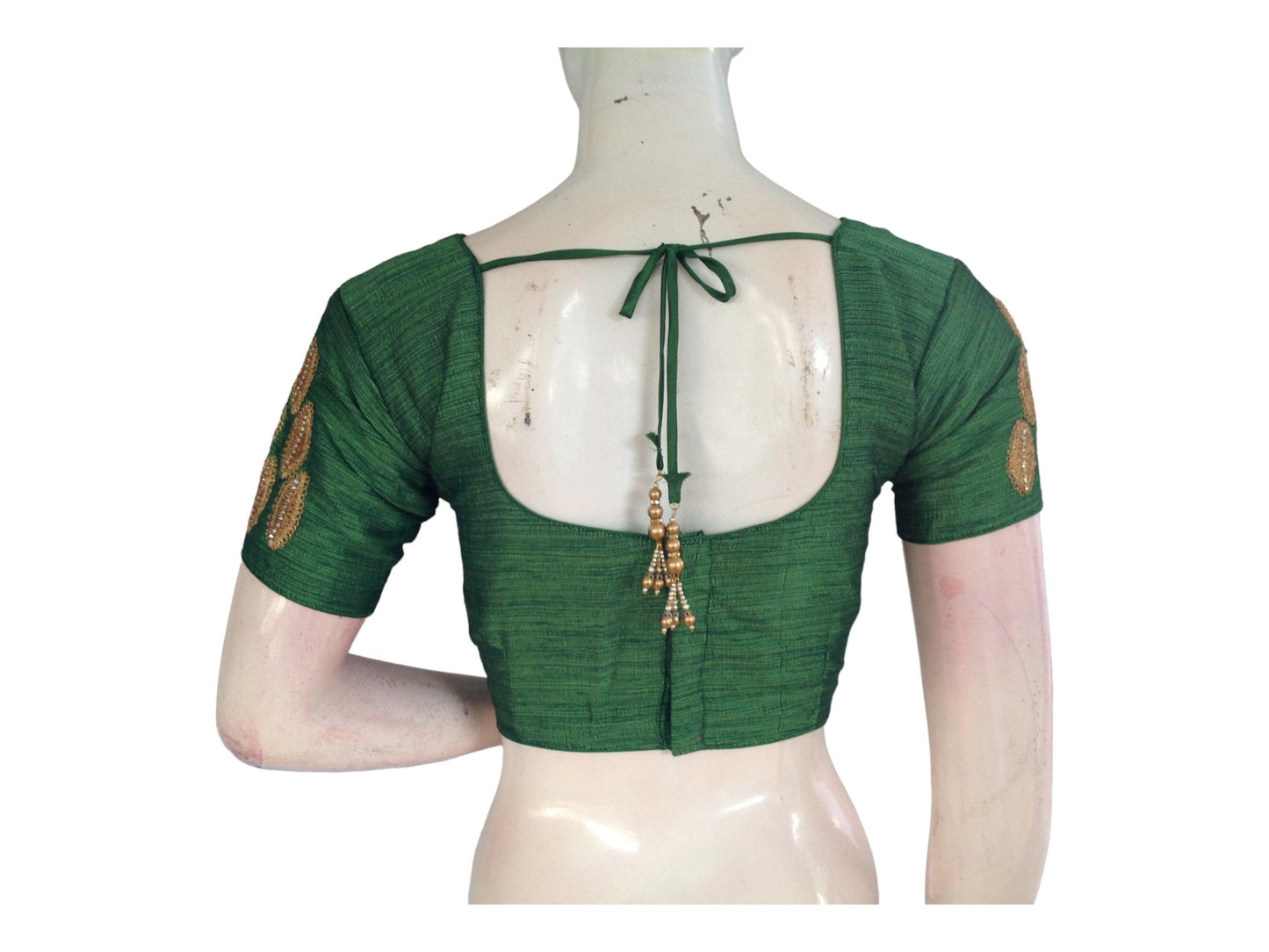 Green Color Semi Silk Designer Embroidery Croptop Blouse, Indian Readymade Saree Blouse