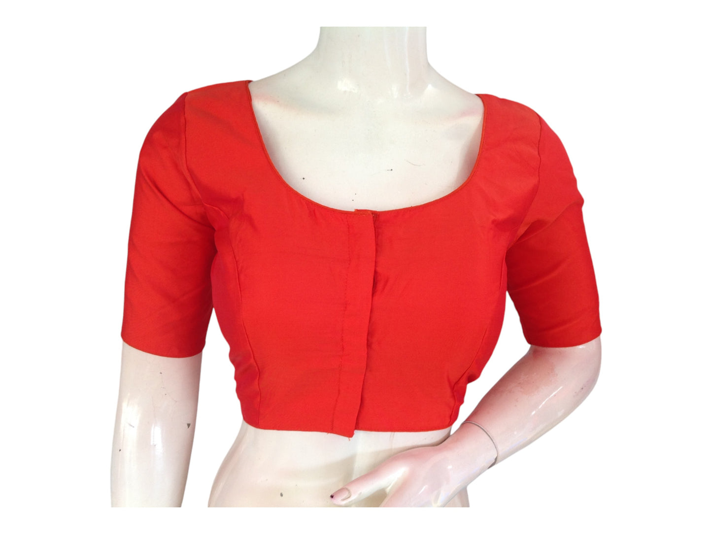 Dark Orange Silk Cotton Plain Readymade Saree Blouse - Indian Fashion