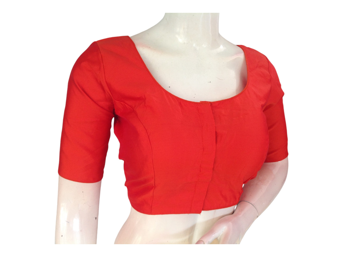 Dark Orange Silk Cotton Plain Readymade Saree Blouse - Indian Fashion