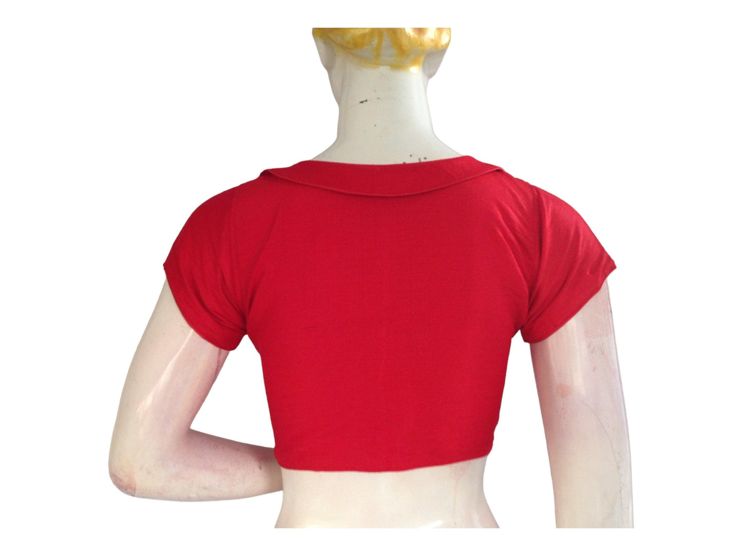 Red Color Semi Silk Plain PeterPan Collar Readymade saree blouse - D3blouses