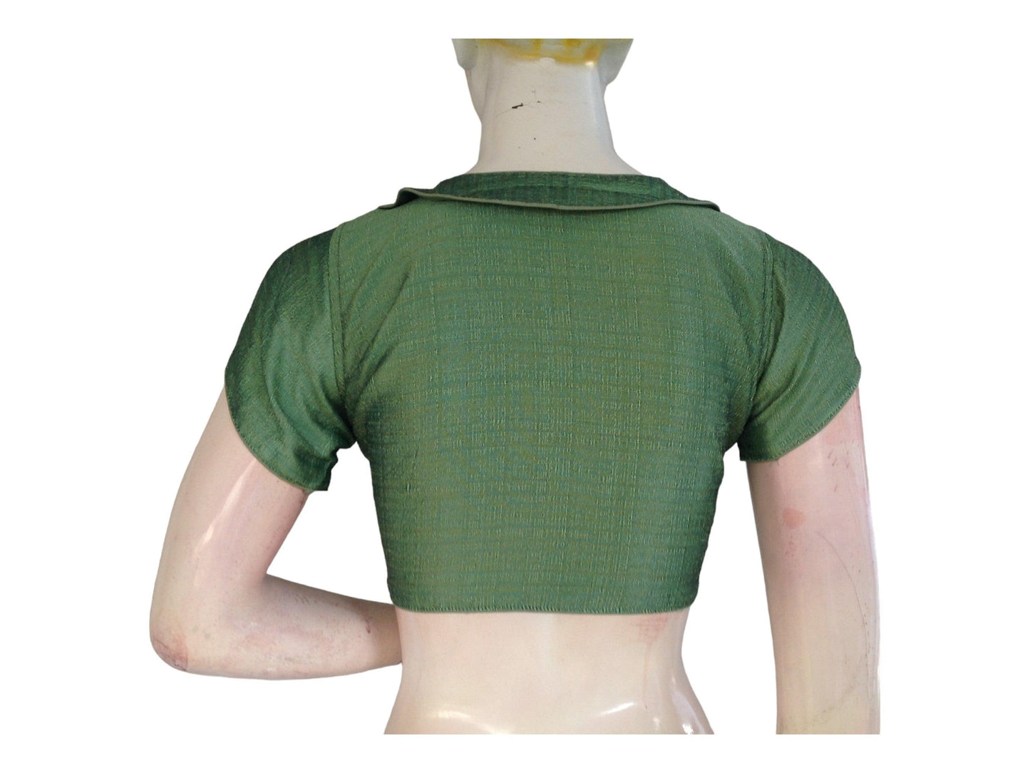 Green Semi Silk Plain PeterPan Collar Readymade saree blouse - D3blouses