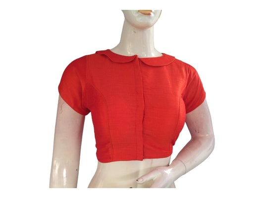 Orange Color Semi Silk Plain PeterPan Collar Readymade saree blouse